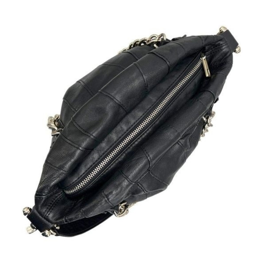 Junior Drake Black Italian Leather Gold Link Chain Slouchy Hobo Shoulder Bag - Picture 5 of 10